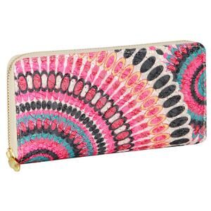 Long Peacock Patterned Wallet | Pink Multi | 8" x 4" x 1"
